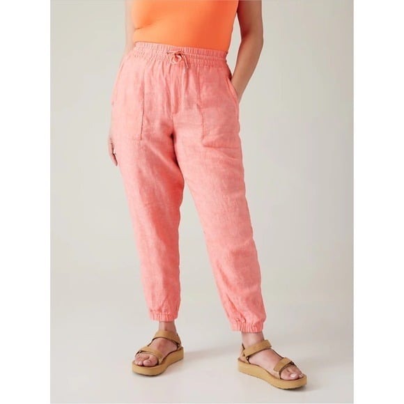 Athleta Retreat 100%  Linen Jogger Women's 10 Sunset‎ Glow 531704-05 - Picture 1 of 10